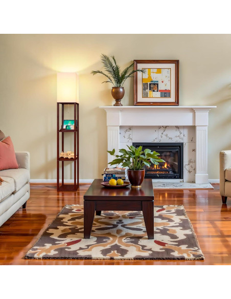 Lámpara de Estante LED 3-en-1 SHINE HAI Marrón con USB y Toma