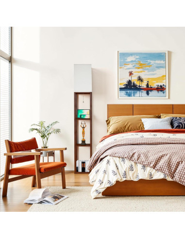 Lámpara de Estante LED 3-en-1 SHINE HAI Marrón con USB y Toma