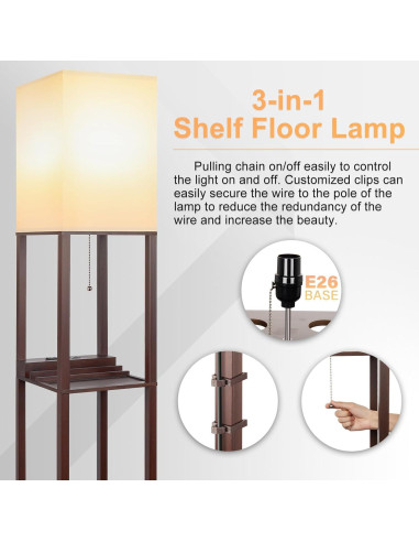 Lámpara de Estante LED 3-en-1 SHINE HAI Marrón con USB y Toma