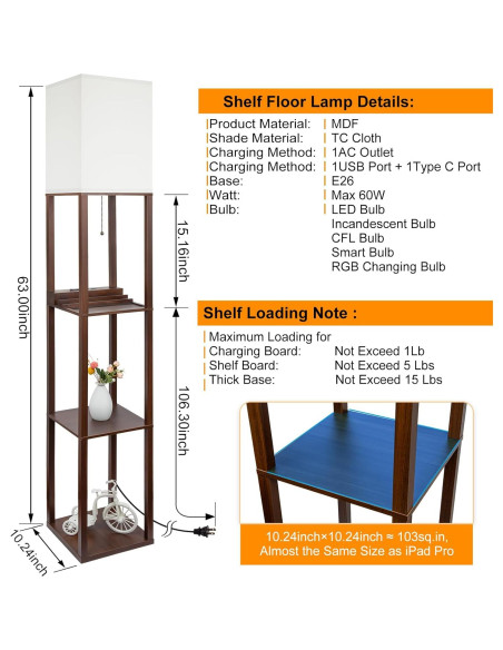 Lámpara de Estante LED 3-en-1 SHINE HAI Marrón con USB y Toma