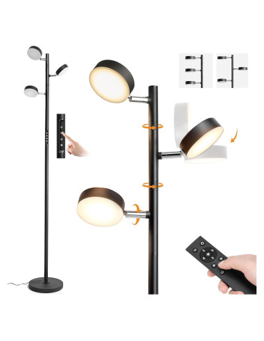 Lámpara de Pie LED JUNNAI 3 Cabezas Regulables 4 Temperaturas