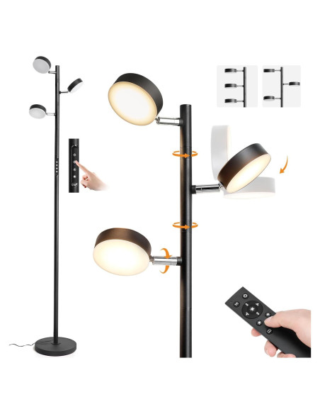Lámpara de Pie LED JUNNAI 3 Cabezas Regulables 4 Temperaturas