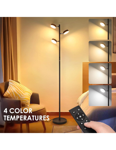 Lámpara de Pie LED JUNNAI 3 Cabezas Regulables 4 Temperaturas