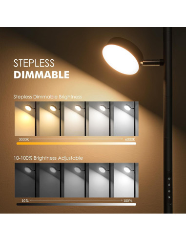 Lámpara de Pie LED JUNNAI 3 Cabezas Regulables 4 Temperaturas