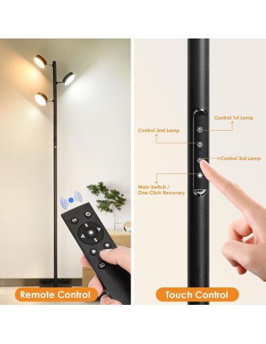 Lámpara de Pie LED JUNNAI 3 Cabezas Regulables 4 Temperaturas