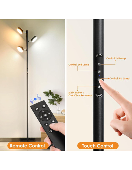 Lámpara de Pie LED JUNNAI 3 Cabezas Regulables 4 Temperaturas