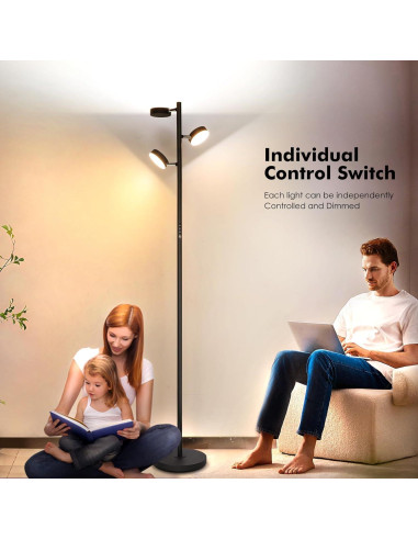 Lámpara de Pie LED JUNNAI 3 Cabezas Regulables 4 Temperaturas