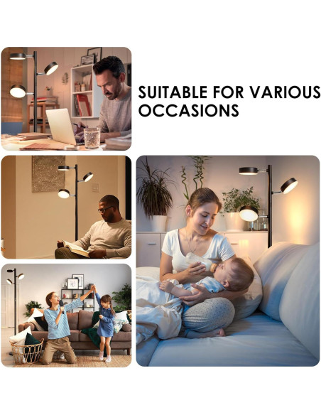 Lámpara de Pie LED JUNNAI 3 Cabezas Regulables 4 Temperaturas