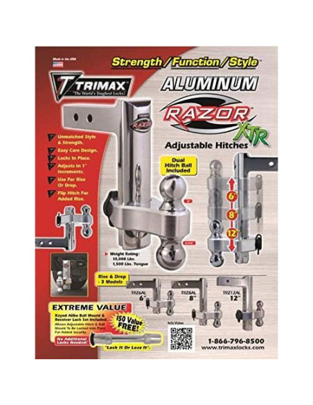 Enganche Ajustable Trimax TRZ12AL 30.48 cm Aluminio Doble Bola