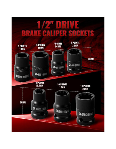 Juego de 16 Piezas de Enchufe de Caliper de Freno Reywoo