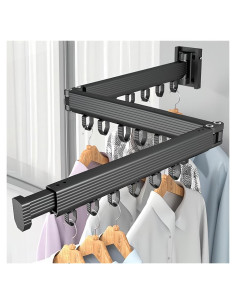 Perchero Retráctil de Pared MANYHORSES 127cm Negro Aluminio