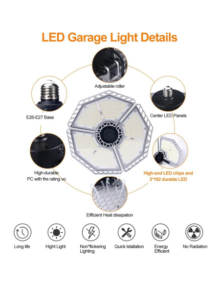 KERNOWO Luz de Garaje LED 140W 18500 Lúmenes 6000K E26