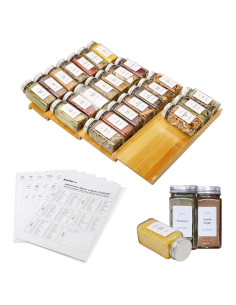 Organizador de Cajón de Especias KitHero con 24 Tarros y 216 Etiquetas