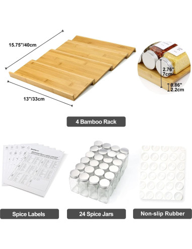 Organizador de Cajón de Especias KitHero con 24 Tarros y 216 Etiquetas