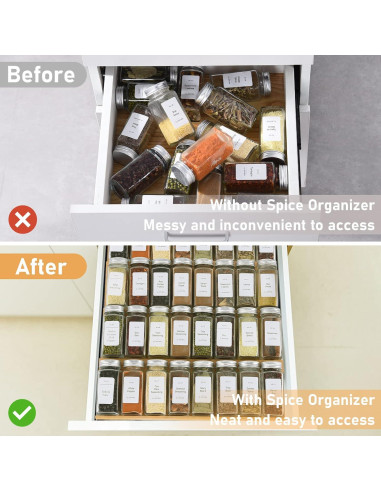 Organizador de Cajón de Especias KitHero con 24 Tarros y 216 Etiquetas