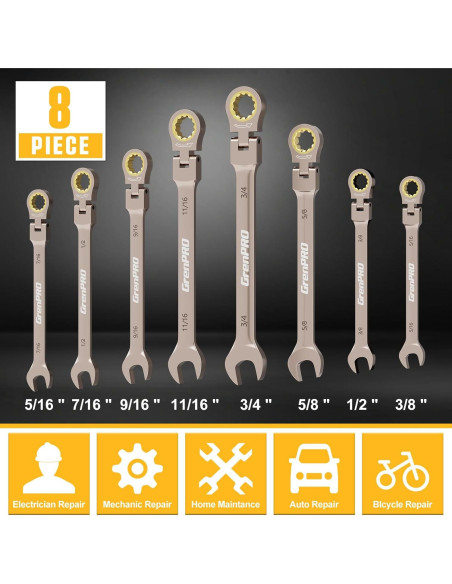 Juego de Llaves de Carraca Flexible 9PCS GRENPRO 8-19mm