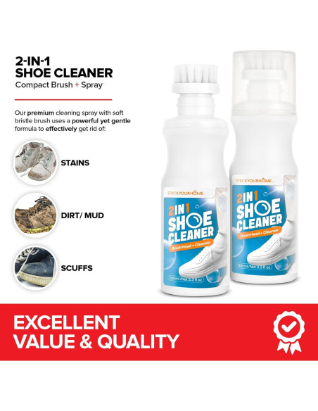 Kit de Limpieza de Zapatos 2 en 1 Stock Your Home - Cepillo y Spray