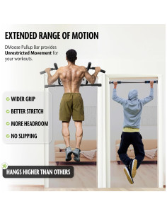 Barra de Dominadas DMoose Fitness para Puerta - 113 kg - Sin Tornillos 2