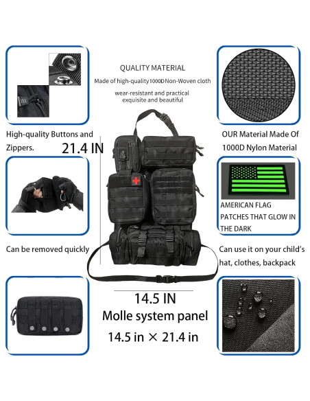 Organizador de Asiento Táctico MEAUTELE con 5 Bolsillos Desmontables