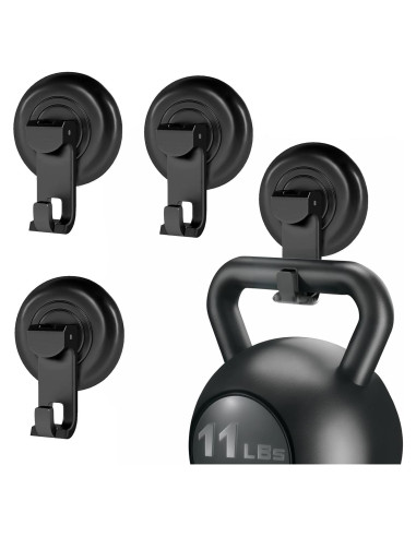 Ganchos de Ducha Virelixis con Ventosa Reutilizables - Negro, 4 Piezas