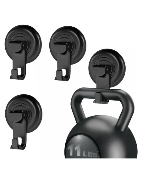 Ganchos de Ducha Virelixis con Ventosa Reutilizables - Negro, 4 Piezas