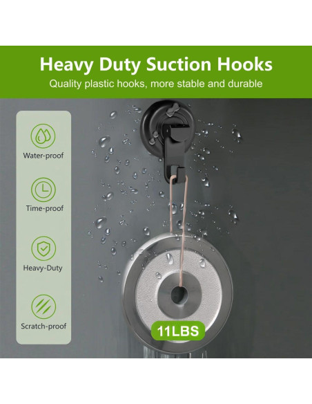 Ganchos de Ducha Virelixis con Ventosa Reutilizables - Negro, 4 Piezas