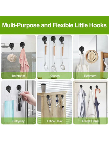 Ganchos de Ducha Virelixis con Ventosa Reutilizables - Negro, 4 Piezas