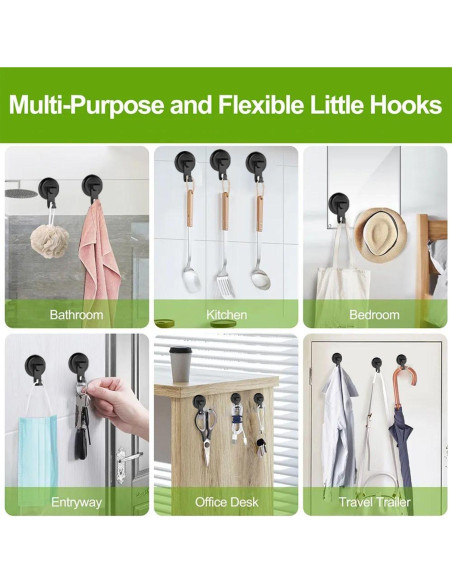 Ganchos de Ducha Virelixis con Ventosa Reutilizables - Negro, 4 Piezas