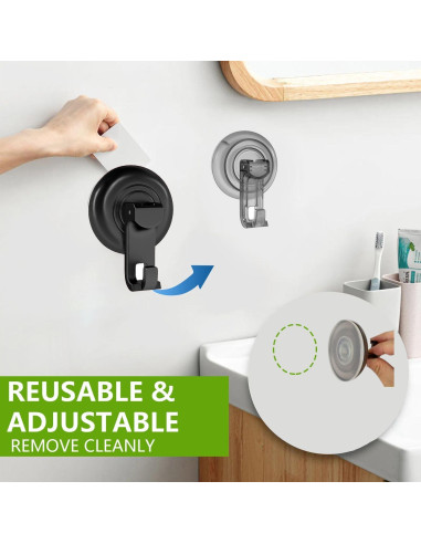 Ganchos de Ducha Virelixis con Ventosa Reutilizables - Negro, 4 Piezas