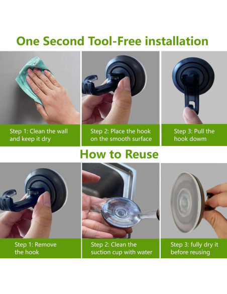 Ganchos de Ducha Virelixis con Ventosa Reutilizables - Negro, 4 Piezas