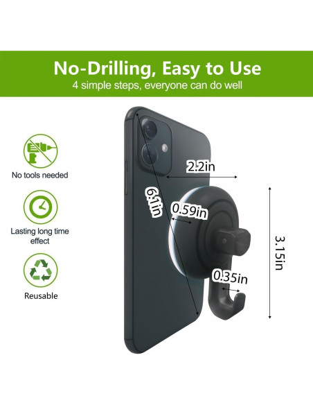 Ganchos de Ducha Virelixis con Ventosa Reutilizables - Negro, 4 Piezas