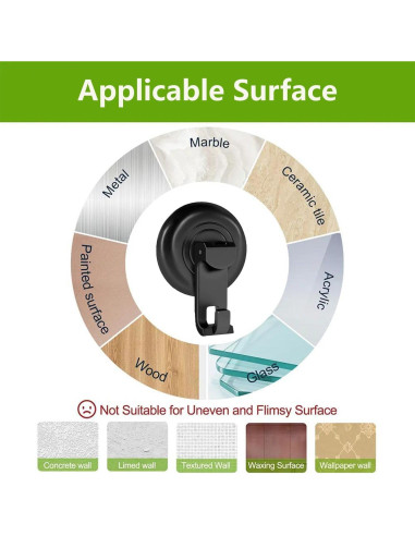 Ganchos de Ducha Virelixis con Ventosa Reutilizables - Negro, 4 Piezas