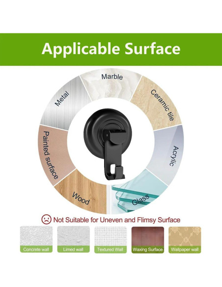 Ganchos de Ducha Virelixis con Ventosa Reutilizables - Negro, 4 Piezas