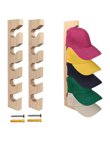 Soporte para Gorras de Béisbol Vavili 2 PCS Madera 5 Ganchos