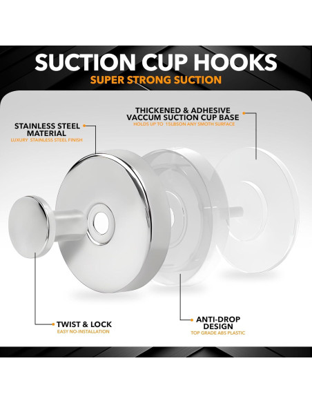 Ganchos de Succión Besti para Ducha 4 Piezas Cromo 5 kg