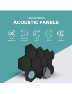 Paneles Acústicos Hexagonales SoundAssured - 12 Piezas Negros 2