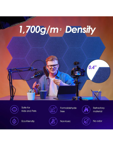 Paneles Acústicos Hexagonales Tao.space Marino 12 Piezas 35.56x30.48cm