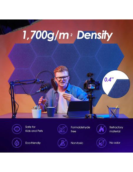 Paneles Acústicos Hexagonales Tao.space Marino 12 Piezas 35.56x30.48cm