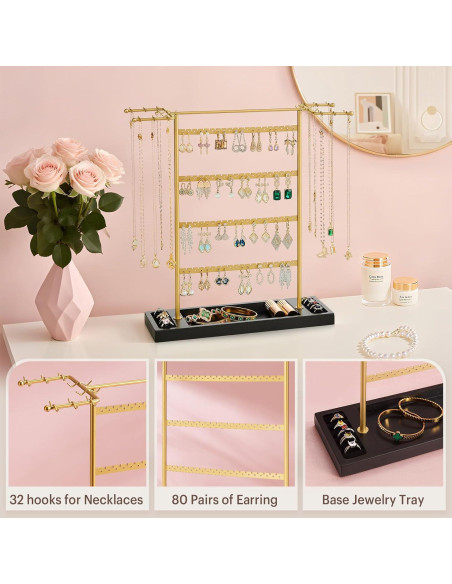 Organizador de Joyería Pinzoveco, Soporte 4 Niveles para Pendientes