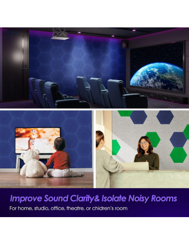 Paneles Acústicos Hexagonales Tao.space Marino 12 Piezas 35.56x30.48cm