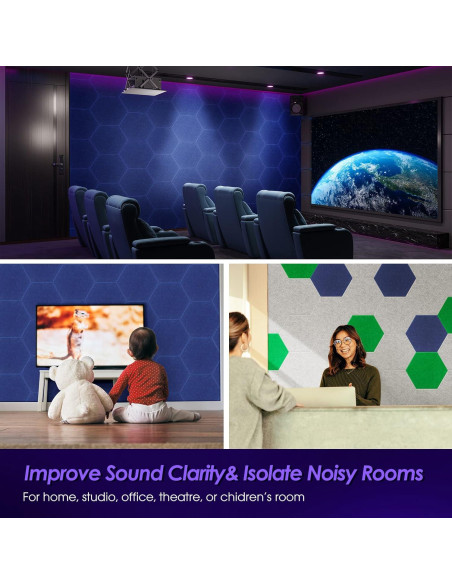 Paneles Acústicos Hexagonales Tao.space Marino 12 Piezas 35.56x30.48cm