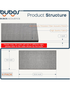 Paneles Acústicos BUBOS 4 PCS 60x30 cm Autoadhesivos Gris 2