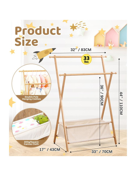 Perchero de Bambú para Niños Relquorax con Almacenamiento Perchero de Bambú para Niños Relquorax con Almacenamiento