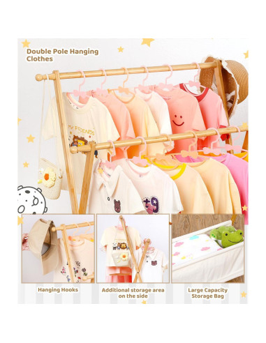 Perchero de Bambú para Niños Relquorax con Almacenamiento