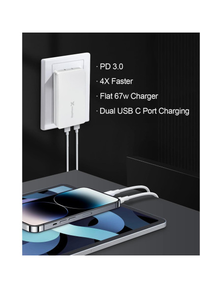 Cargador de Pared USB C 67W Hyphen-X Blanco Delgado