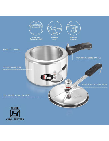 Olla a presión Milton 3L acero inoxidable con válvula de seguridad