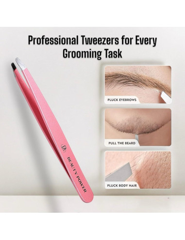 Pinzas Inclinadas Beauty Power - Acero Inoxidable Rosa