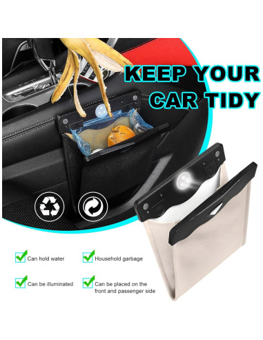 Cubo de Basura Colgante para Auto Yourkar Beige LED Magnético