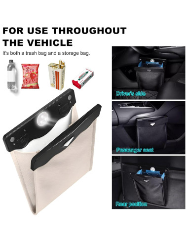 Cubo de Basura Colgante para Auto Yourkar Beige LED Magnético