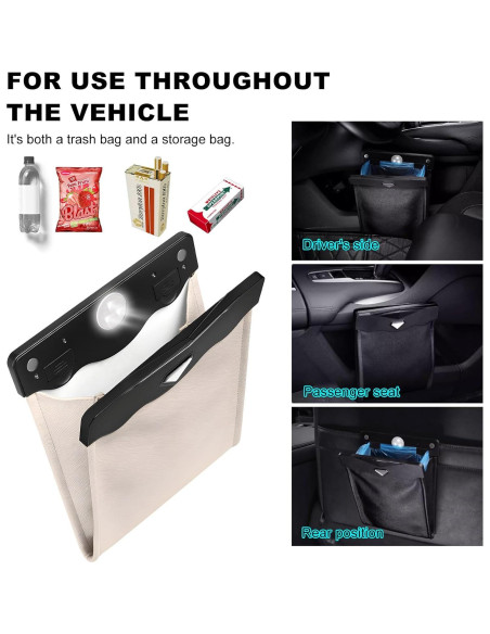 Cubo de Basura Colgante para Auto Yourkar Beige LED Magnético